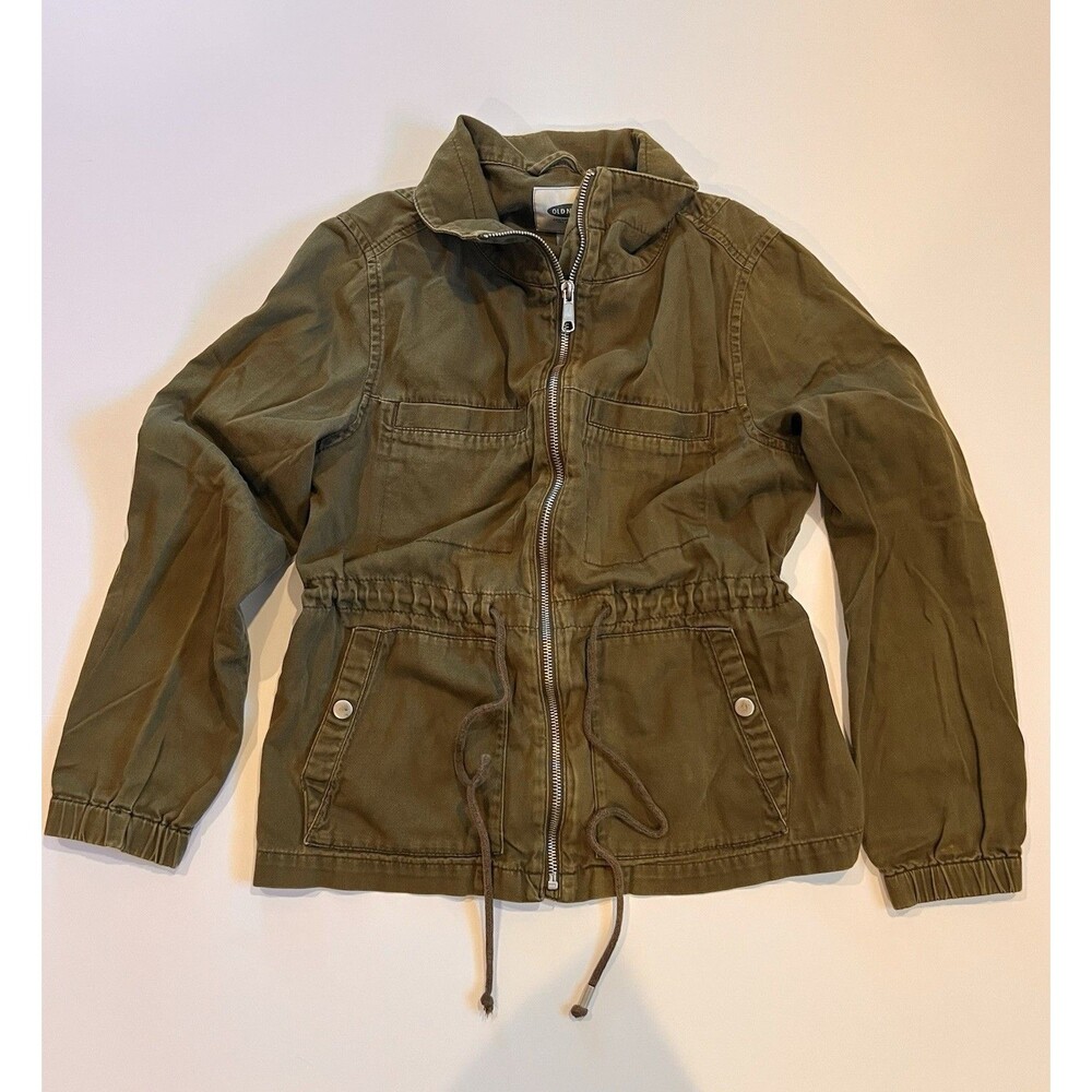 Old Navy Womens Field Jacket S Green Utility Full Zip Up Drawstring Waist Cotton